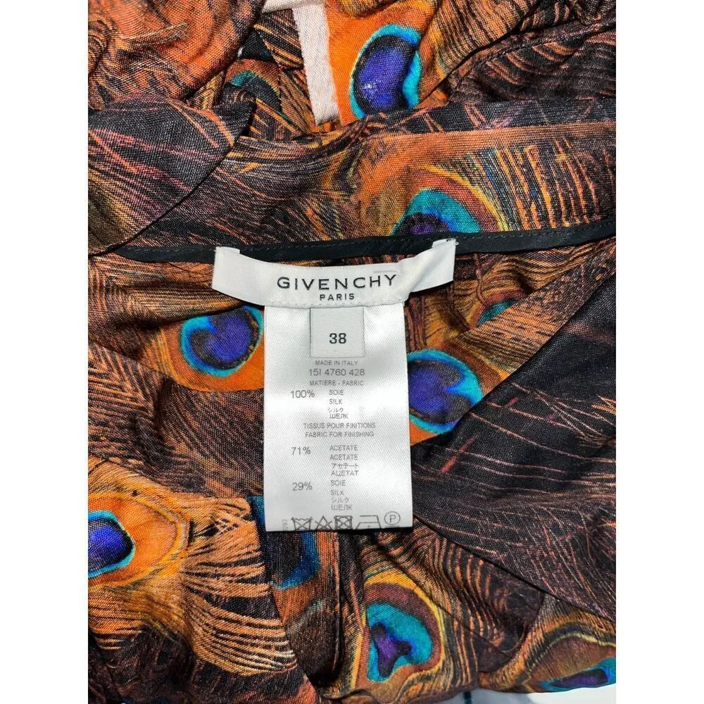 Givenchy Silk Midi Skirt Peacock Animal Print Ruffle Size 38 (6) Rare Luxury - Picture 8 of 9